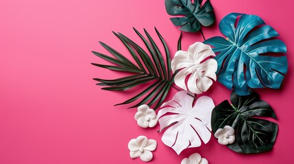 Sticker - Pastel pink background with palm leaves