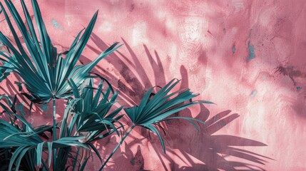 Sticker - Pink background with palm leaves 