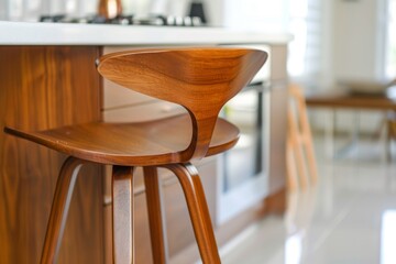 Wooden modern chair stool in a kitchen close up