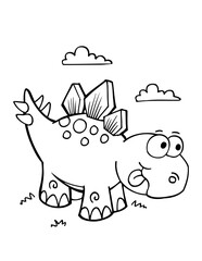 Wall Mural - Cute Silly Dinosaur Vector Illustration Coloring Page Art