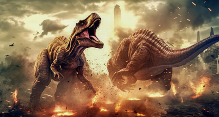 Poster - A scene from prehistory. Dinosaurs before extinction