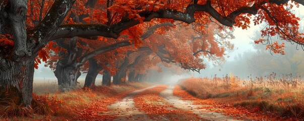 Wall Mural - Pathway through an autumn orchard