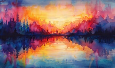 Canvas Print - Watercolor abstract twilight reflections on white.