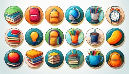 Wall Mural - set back to school icons, day of knowledge, first day of school signs – stock vector