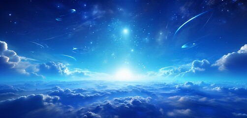 Poster - blue sky with clouds and stars