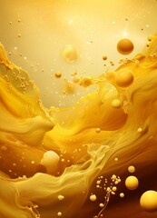 Poster - yellow liquid background with bubbles and