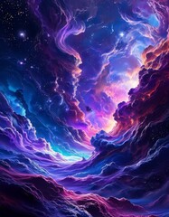 Poster - painting purple and blue sky with stars