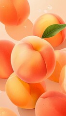 Poster - peaches with leaves on pink background