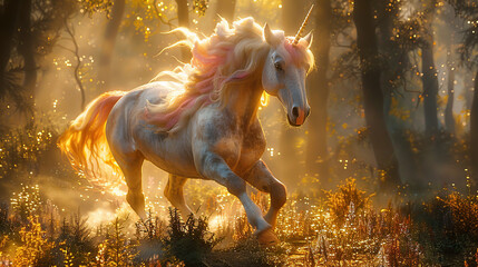 Poster - Magical Unicorn Galloping Through Enchanted Forest