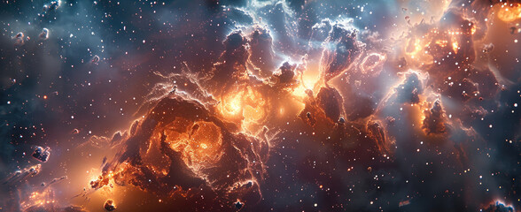 Aufkleber - The universe, nebula, star clusters, boundless, large depth of field, strong depth, dreamy. Generative AI.