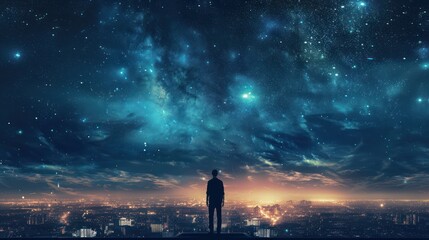 Poster - A Man Gazing at the Starry Night