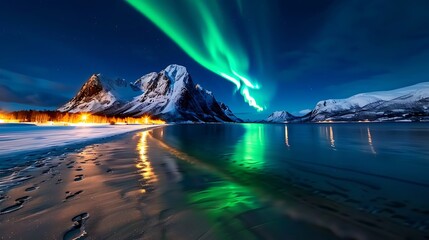 arctic tundra with northern lights dancing overhead,
