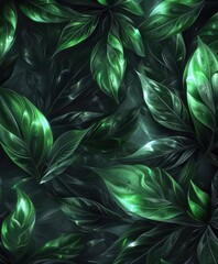 Wall Mural - Fractal leaves create a mesmerizing pattern in deep green hues