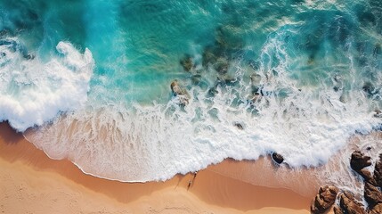 A stock photo of a top view of a beach and sea, with a summer background texture Generative AI