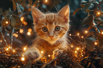 Wall Mural - Cute Kitten in a Festive Setting