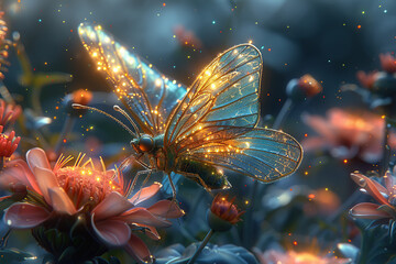 Poster - Glowing Butterfly on Flower