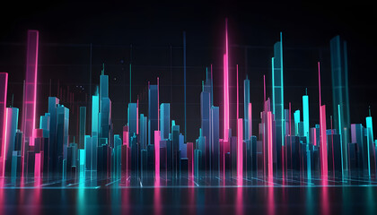 Financial Stock Market Glowing Business graph 3d rendering background. Generative AI