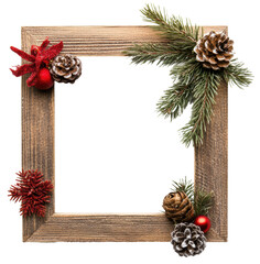 Wall Mural - wooden frame decorated for christmas celebrations, cut out - stock png.