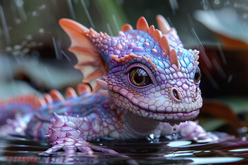 Sticker - Baby Dragon in the Rain