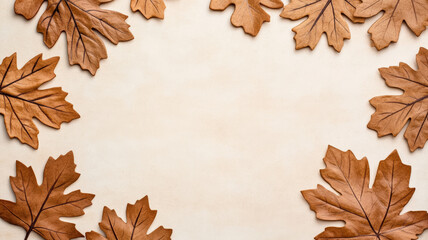 Canvas Print - Textured parchment with faded ink and maple leaf imprints warm Thanksgiving background rustic and aged look great for autumn themes 