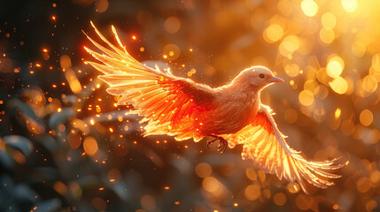 Canvas Print - Bird In Flight With Golden Wings