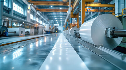 Poster - Advanced paper and printing industry factory. Generative AI.