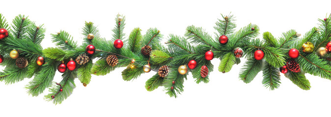 Wall Mural - festive garland with ornaments and pinecones, cut out - stock png.
