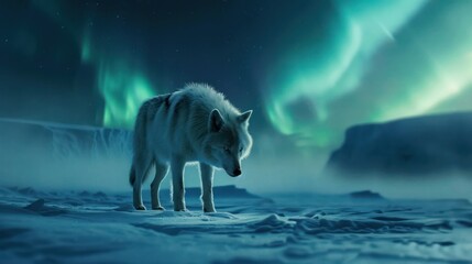 Wall Mural - Lone Wolf Under Northern Lights