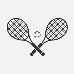 Wall Mural - Tennis icon. Tennis rackets and ball silhouettes isolated on white background. Vector illustration	