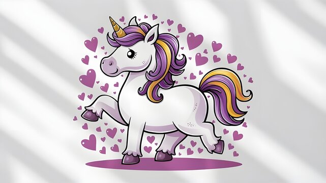 Lovely Vector Icon Illustration of a Standing Unicorn. The cartoon character of the Unicorn Mascot. White Isolated Concept Animal Icon. Suitable for Web Landing Pages, Banners, Flyers, Stickers, 