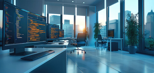 Aufkleber - A visualization of blending three software tools into a cohesive unit, symbolically represented in an office setting. Generative AI.