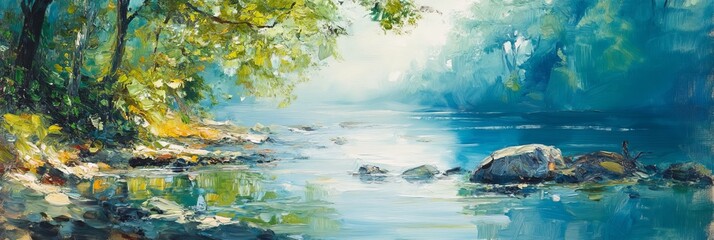 Wall Mural - landscape oil painting with nature landscape. Home decor