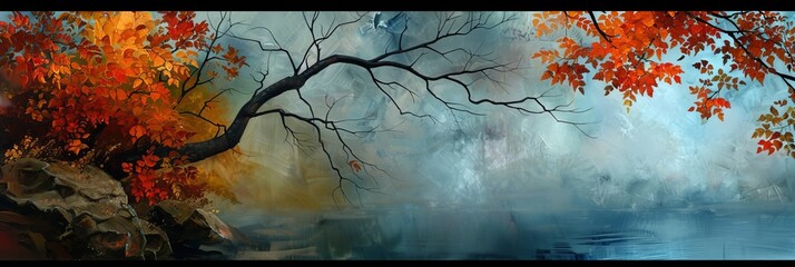 Wall Mural - landscape oil painting with nature landscape. Home decor