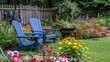 © AIArtistry - Colorful flower beds surrounded by chairs for relaxation with a pleasant breeze