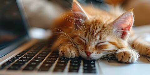  kitten sleeping on laptop keyboard 