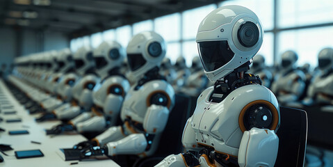 Leinwandbilder - An office of a many robots in computer at office. Generative AI.