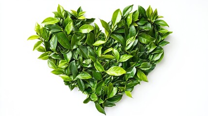 Wall Mural - fresh tea leaves in hearted shape isolated on white background