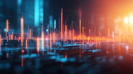 Poster - Abstract digital visualization of data waves and sound signals in vibrant colors, representing technology and innovation.