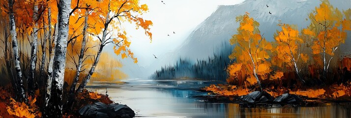 Wall Mural - landscape oil painting with nature landscape. Home decor