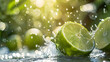 © Gita - Close-up of a lime half splashing in water, set against a sunlit bokeh background. A vibrant and refreshing image that highlights the juiciness and freshness of citrus fruit.