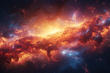 Wall Mural - a colorful galaxy with a bright orange star in the center