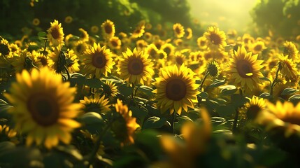 Sticker - Close-Up of Sunflowers in a Field at Sunset