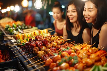 Wall Mural - tourist enjoy the night food market