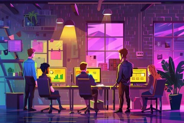 Wall Mural - A team of professionals collaborating on a project in an office. AI generated