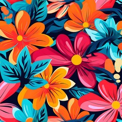 Wall Mural - brightly colored flowers are arranged in a pattern on a black background