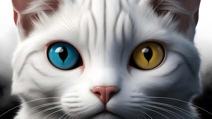 Close-up of a white cat with two different colored eyes.