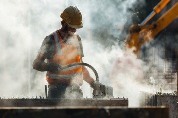 Wall Mural - Construction worker working on construction site