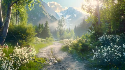 Wall Mural - An alley through a mountain forest its edges