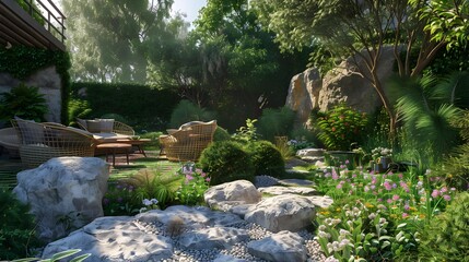 Wall Mural - Rock garden elegant surrounded by greenery