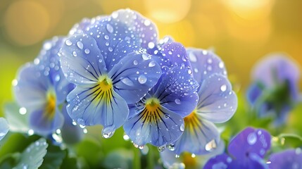 Poster - Pansies delicate decorated with drops of water